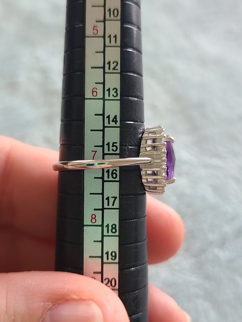 Amethyst Sterling Ring With White Zircon Halo - Picture 7 of 7
